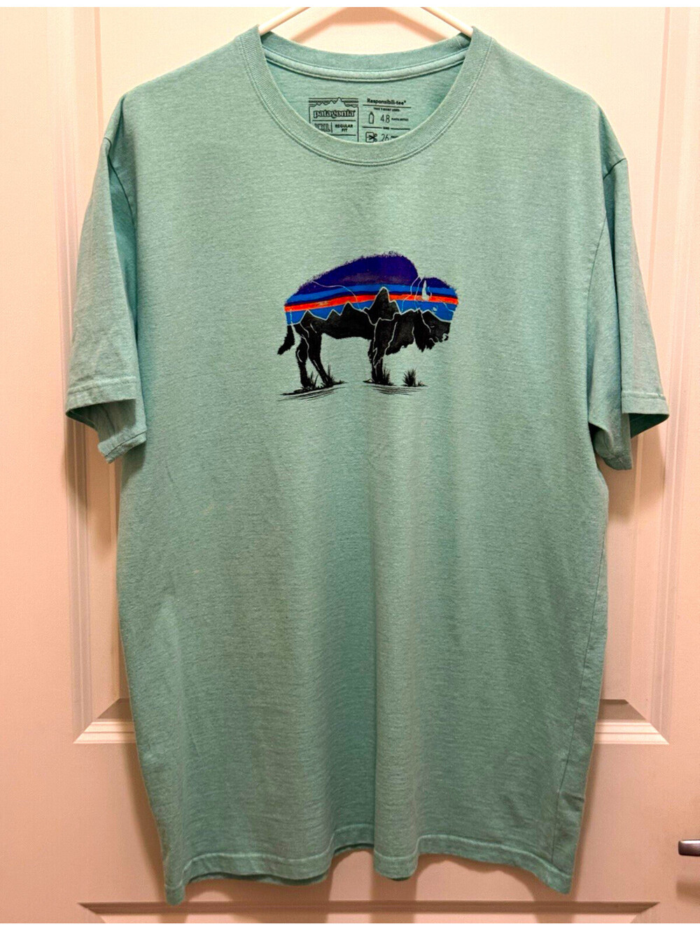 Patagonia Mens XXL Responsibili-Tee Bison Graphic T-Shirt Sage Green Regular Fit